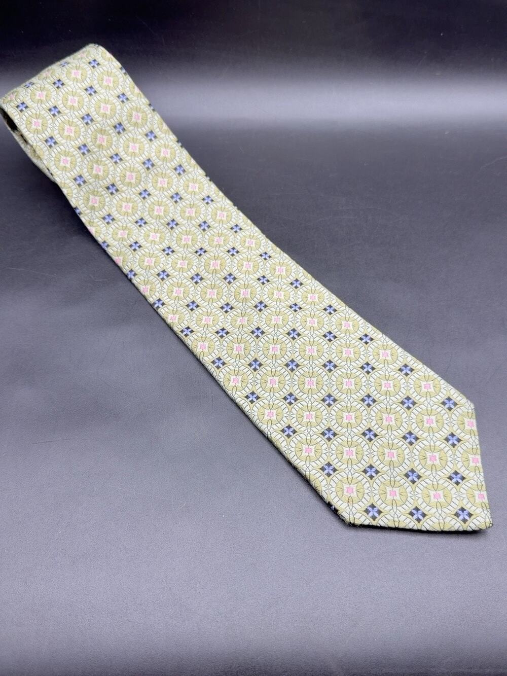 J.Z. Richards Nordstrom Silk Tie 60” Green Pink Geometric Handmade USA